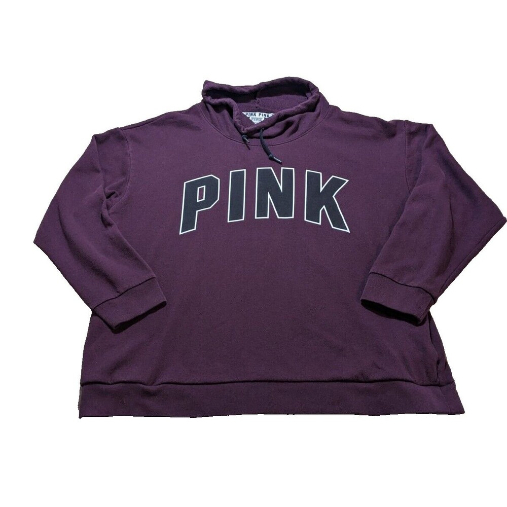 Pink by Victoria's Secret Long Sleeves Mock Neck Logo Sweatshirt Purple Size L